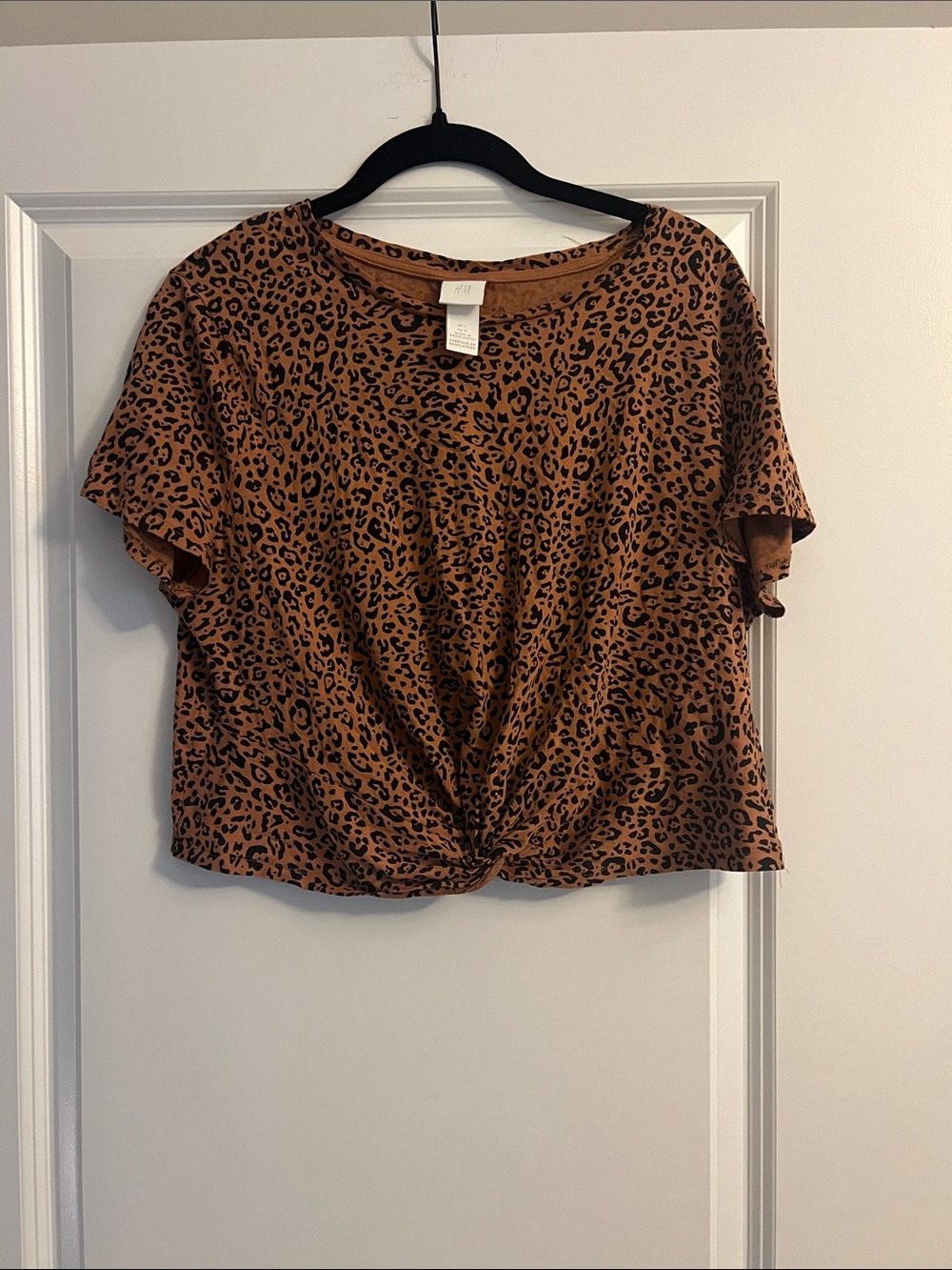 H&M Brown Leopard Print Twist-Front Crop Top